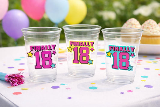 18th Birthday PARTY CUPS -Finally 18 Cups 18th Birthday Party 18th Birthday Favors 18th Party 18th Party Decorations 2005 Birthday Party Cup