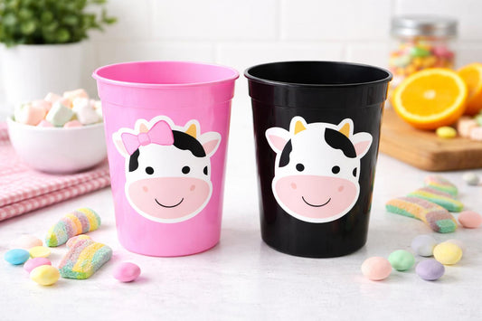 FARM ANIMAL CUPS - Cow party cups Cow Birthday Cups Cow Party Favors Cow Cups Cow Party Supplies Cow Reusable Cups Cow Baby Shower Cups Cows