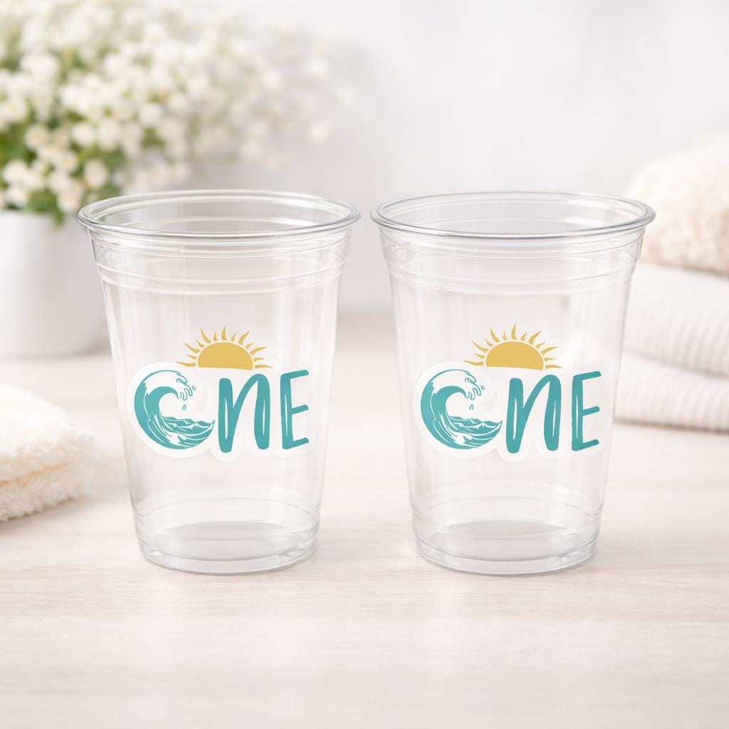 Surf Birthday Cups, The Big One Cups, 1st Birthday Party Cups, Surf Birthday Party Favors, Boy Surfing Cups, Surfs Up, Surfer, Catch A Wave