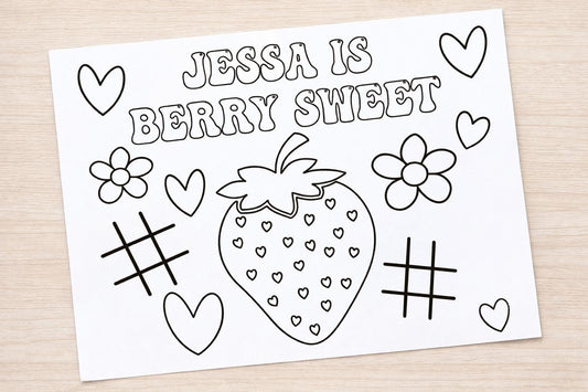 Strawberry Birthday Coloring Page, Berry Sweet Coloring Page, 1st Birthday Coloring Page, Strawberry Birthday Party Favors, Strawberry Party