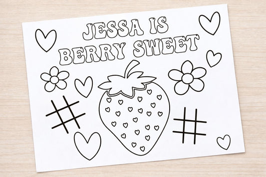 Strawberry Birthday Coloring Page, Berry Sweet Coloring Page, 1st Birthday Coloring Page, Strawberry Birthday Party Favors, Strawberry Party