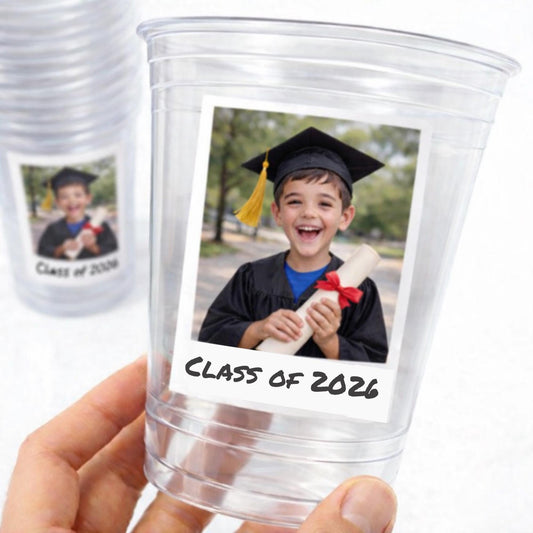 Custom Graduation Photo Cups Class of 2026, Personalized Grad Party Favors, 16oz Clear Cups, Graduation Party Decorations, Personalized Cups