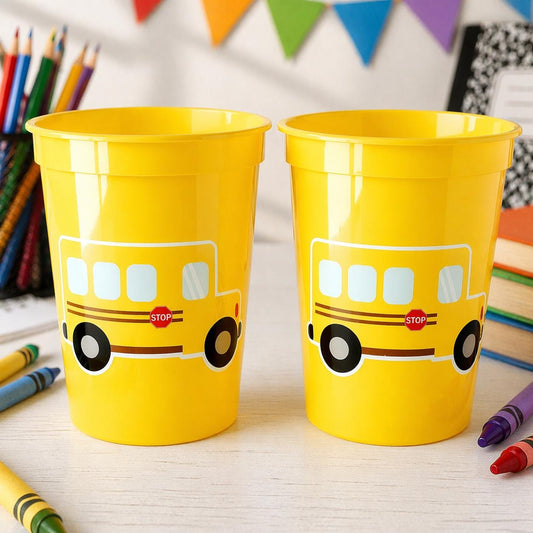School Bus Party Cups - Reusable School Cups School Bus Birthday School Bus Party School Bus Favors Teachers Gift for Teacher Back To School