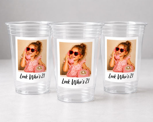 Look Who’s 21 Custom Photo Cups, Personalized 21st Birthday Cups with Picture, 21st Birthday Party Favors, Finally 21, Retro 21st,Ships Fast