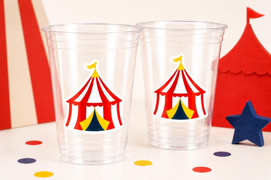 CIRCUS PARTY CUPS - Circus Birthday Cups Circus Party Favors Circus Party Cups Circus Baby Shower Circus Birthday Carnival Party Decorations