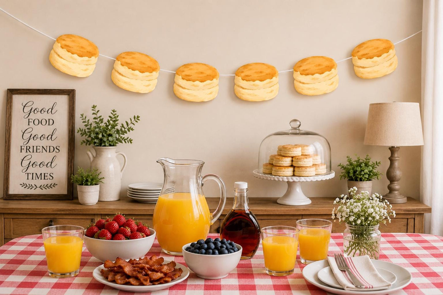 Biscuit Garland, Biscuit Banner, Biscuits and Pajamas, Slumber Party, Biscuit Photo Prop, Biscuit Decorations, Breakfast Birthday Party