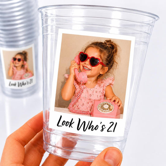 Look Who’s 21 Custom Photo Cups, Personalized 21st Birthday Cups with Picture, 21st Birthday Party Favors, Finally 21, Retro 21st,Ships Fast