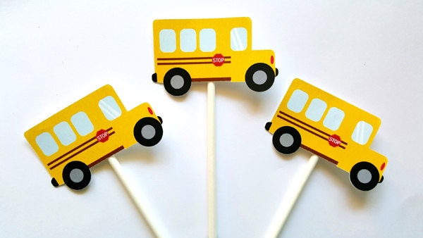 School Bus Cupcake Toppers School Bus Birthday School Bus Party School Bus Decorations School Bus Cake Toppers Bus Party School Bus Supplies