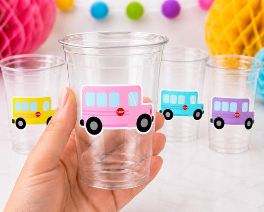 School Bus Party Cups | Bus Birthday Party Decorations | School Bus Birthday Favors | Kids Birthday Party Cups | Classroom Party Decor 16oz