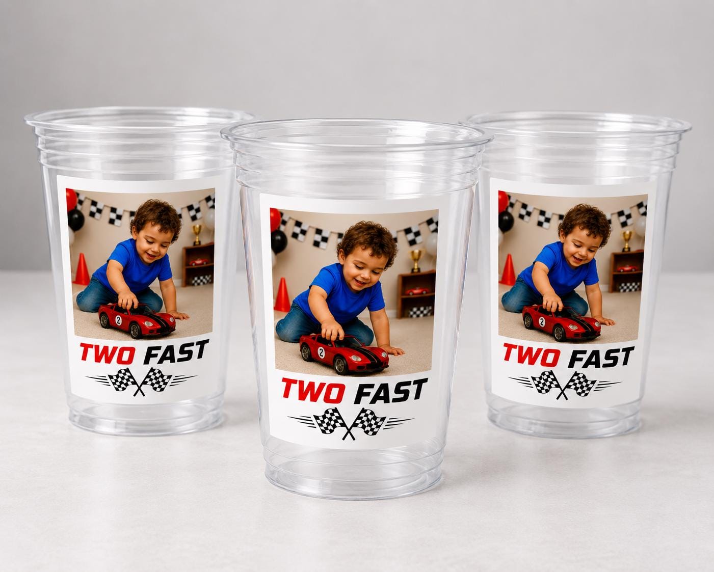 Two Fast Racing Cups | Race Car Birthday Cups | Two Fast Party Decorations | Racing Theme Birthday Favors | Second Birthday Cups | 2nd Party