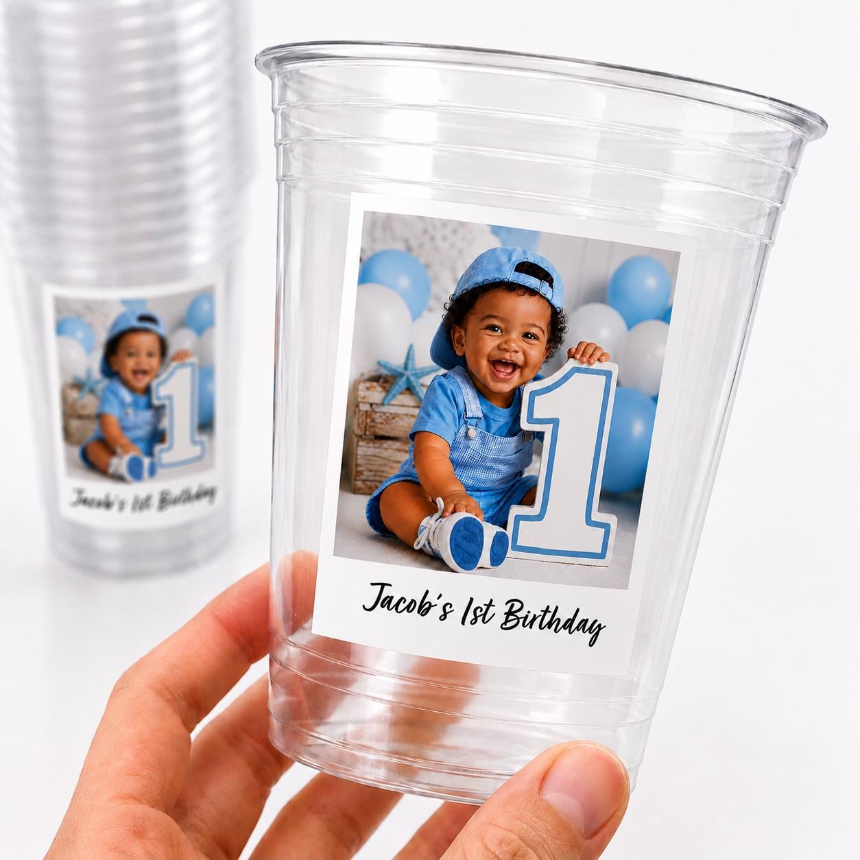 First Birthday Photo Cups | First Birthday Party Cups | 1st Birthday Decorations | Picture Party Favors | Baby Birthday Party Supplies