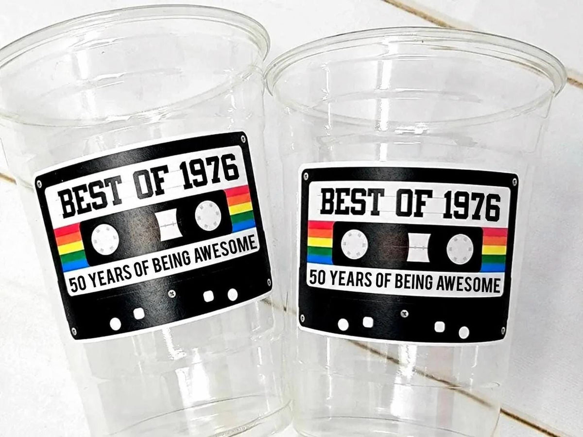 50th BIRTHDAY PARTY CUPS 50th Party Decorations 50th Party Favors 50th Birthday Cassette Tape Cups Best of 1975 Birthday Party Vintage 1975