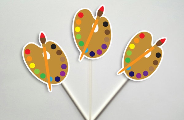 Paint Party Cupcake Toppers, Art Party Cupcake Toppers, Painting Cupcake Toppers, Paintbrush Cupcake Toppers, paint pallette