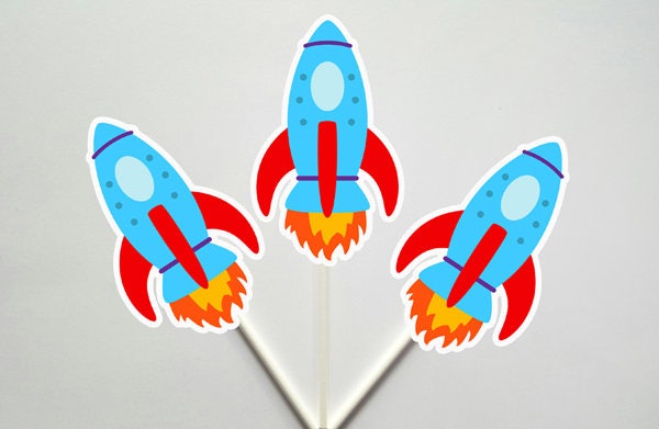 Space Party Cupcake Toppers, Rocket Ship Cupcake Toppers