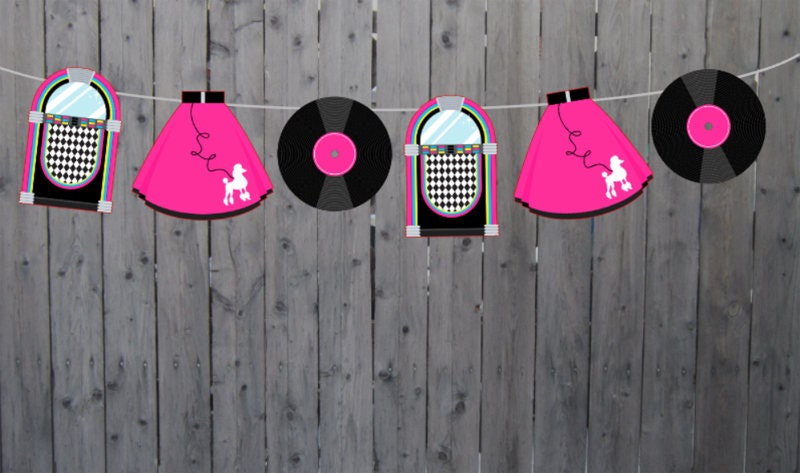 Poodle Skirt Cupcake Toppers, 50's Cupcake Toppers, Poodle Skirt Cake Toppers, Poodle Skirt Decorations