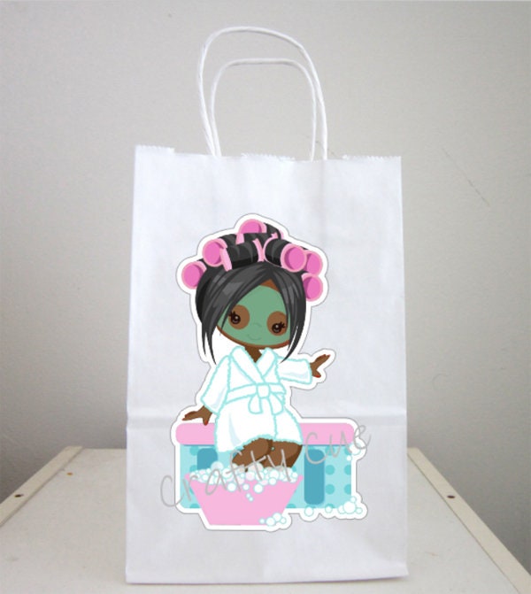 Spa Cupcake Toppers - Spa Birthday Cupcake Toppers - Spa Party Cupcake Toppers - African American Spa Girl 12520243A