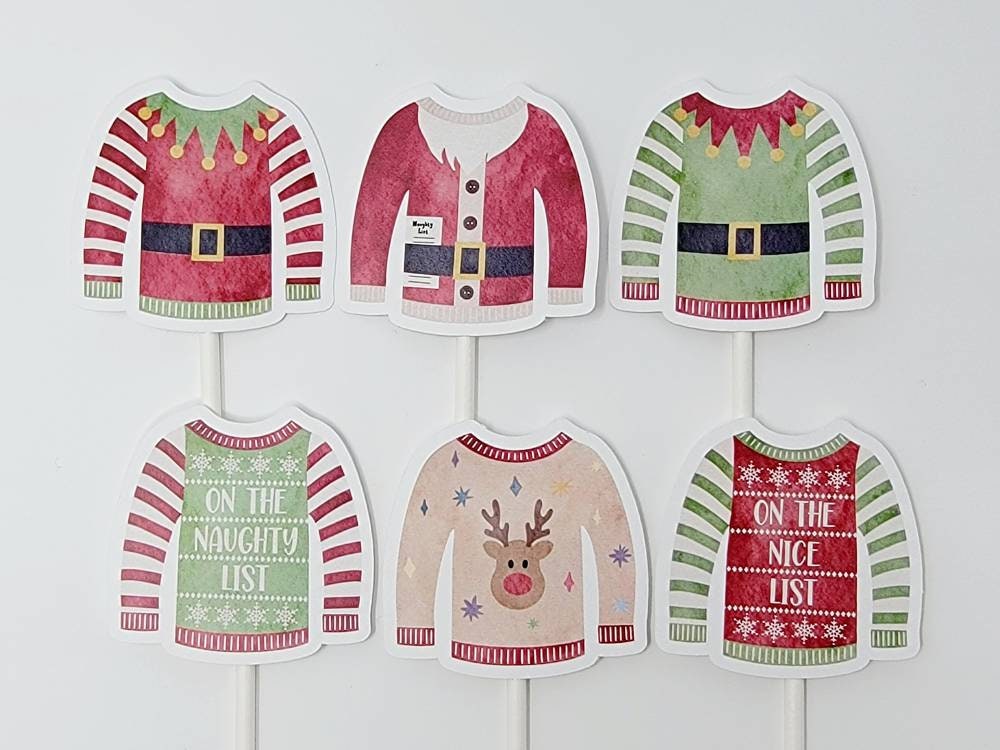 Ugly Sweater Cupcake Toppers Ugly Sweater Party Cupcake Toppers, Ugly Sweater Party Ugly Christmas Sweater Party Decorations Tacky Sweater