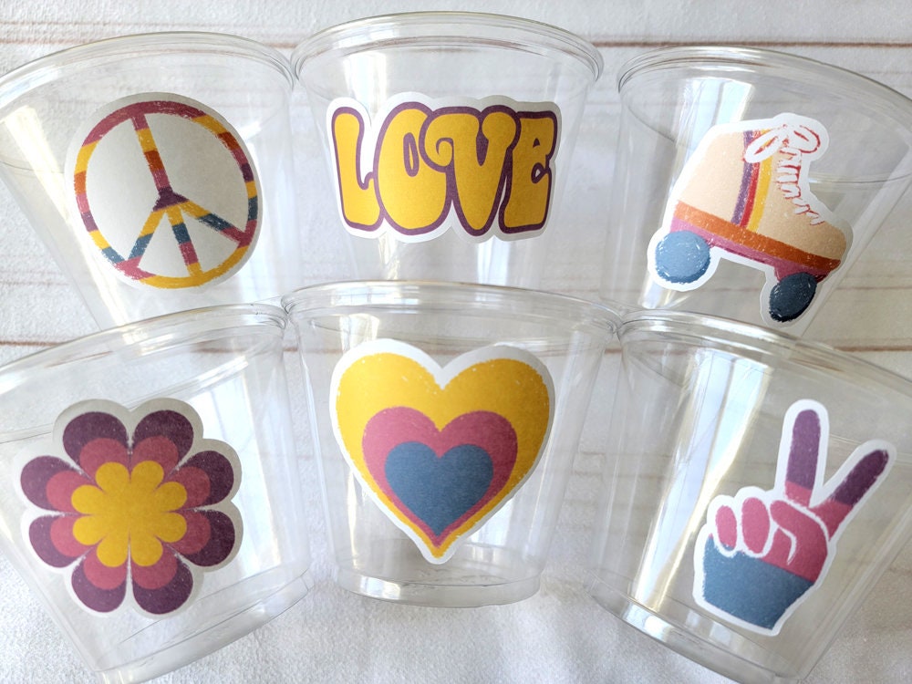 70'S PARTY CUPS - 70's Birthday Cups 70's Party Cups 70's Decorations 70's Birthday Party 70's Birthday Party Decorations Hippie Party Decor
