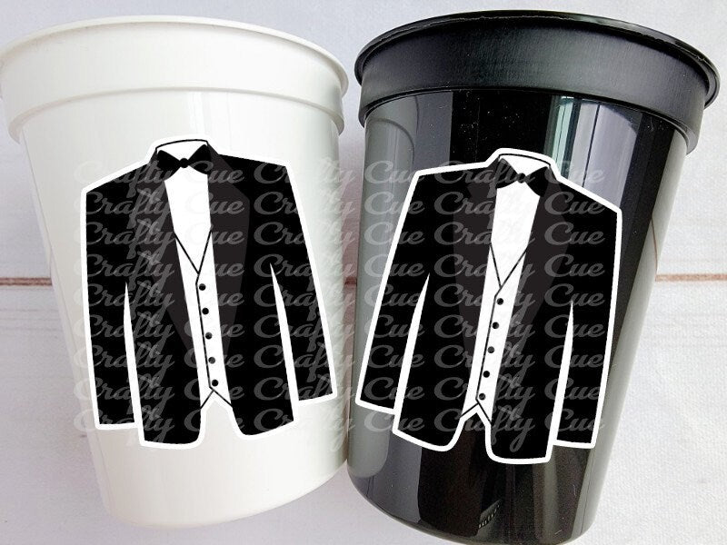 TUXEDO PARTY CUPS - Tux Party Cups Wedding Favor Cups Bachelor Party Cups Wedding Decorations Wedding Party Favors Groom Cups Groomsmen Gift