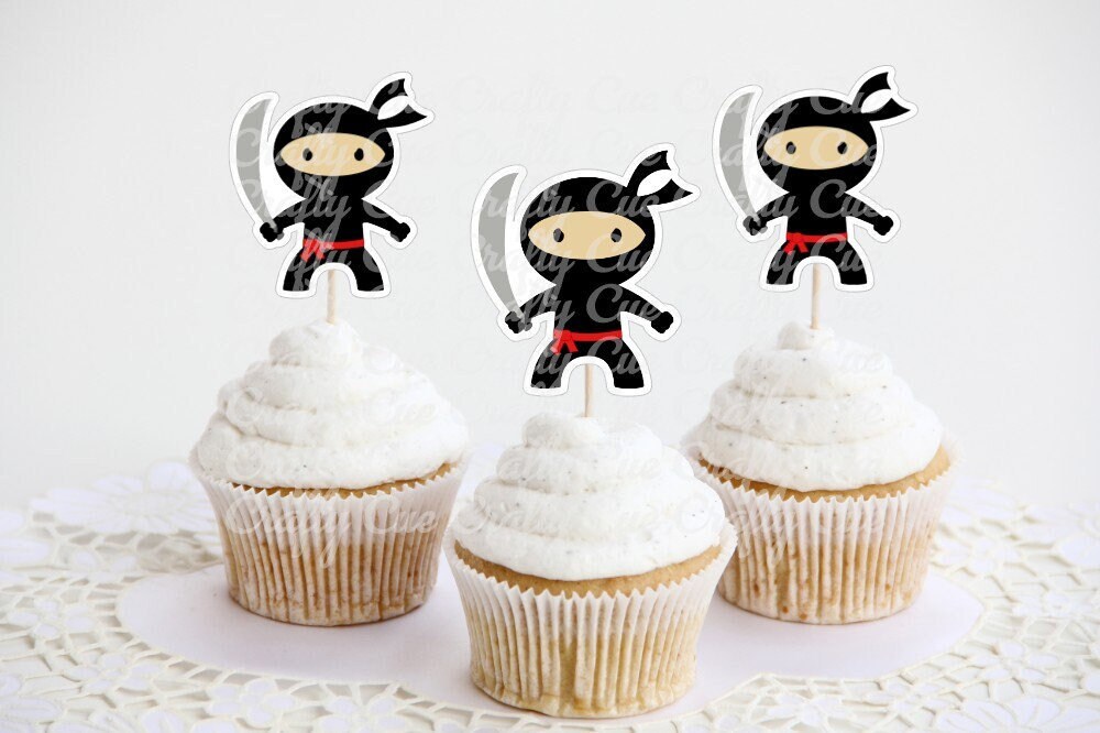 Ninja Cupcake Toppers Ninja Birthday Decorations Ninja Party Ninja Party Supplies Ninja Cupcake Picks Ninja Cake Toppers Ninja Cupcake Decor