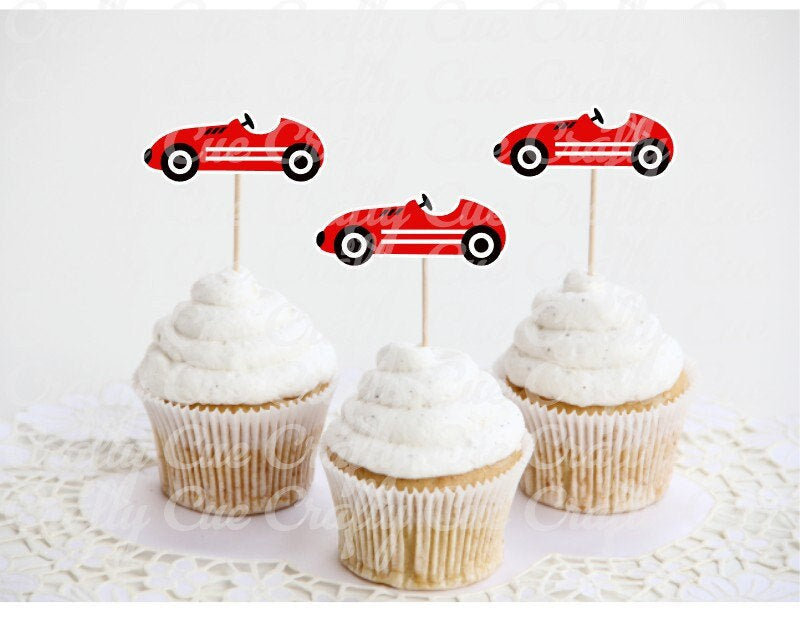 RACING PARTY CUPCAKE Toppers - Race Car Birthday Cupcake Picks Racing Birthday Decorations Racing Birthday Cake Toppers Race Car Party Racer