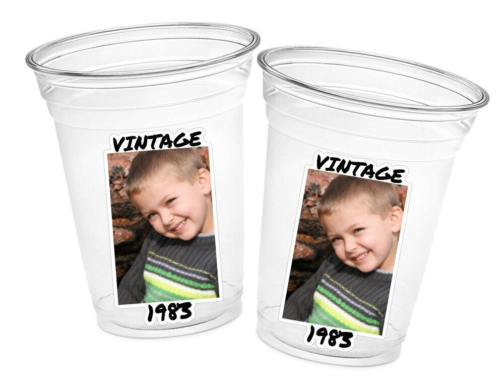 Custom Plastic Cups with Picture 1983 Personalized Cups 40th Birthday Cups Favors Vintage 40th Cups 1983 Custom Face Party Cups Decorations