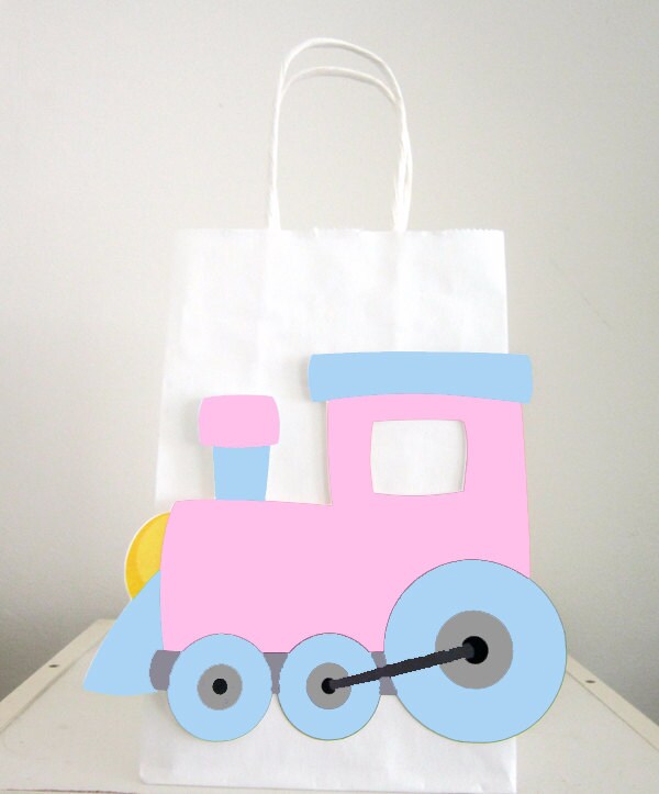 Train Cupcake Toppers, Train Birthday Party Cupcake Toppers - Girl Train Cupcake Toppers - Pink and Blue Train