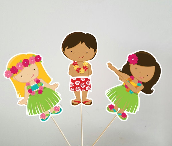 Luau Party Cupcake Toppers, Tiki Party Cupcake Toppers, Hawaii Cupcake Toppers (102317958A)