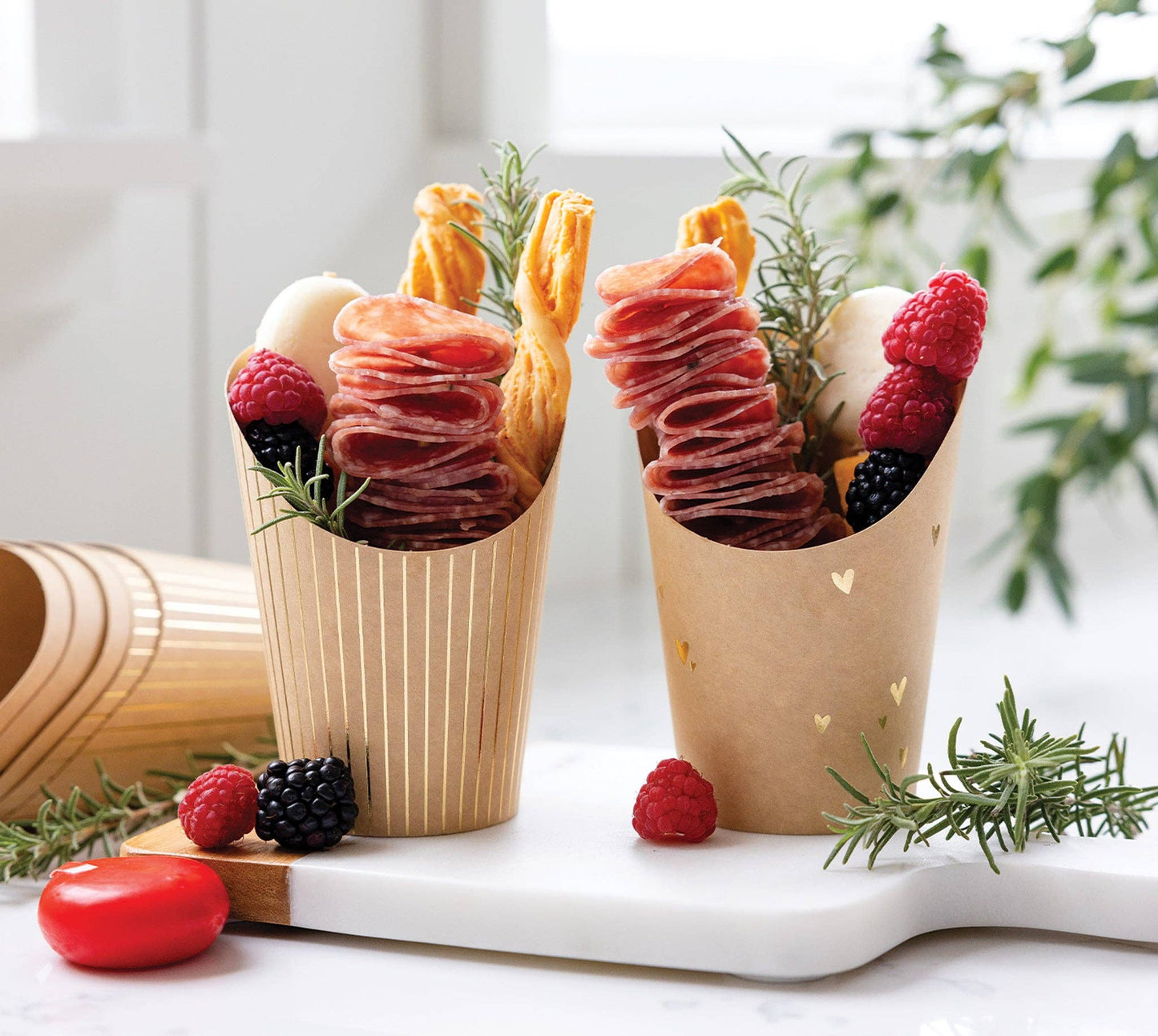 PLCC1636 - Gold Foil Kraft Dots and Stripes Charcuterie Cups (24ct)