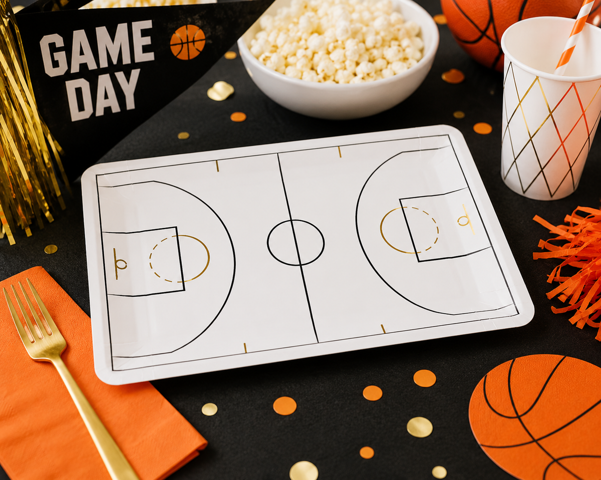 Basketball Court Shaped Paper Plates – Basketball Birthday Party Plates & Sports Tableware