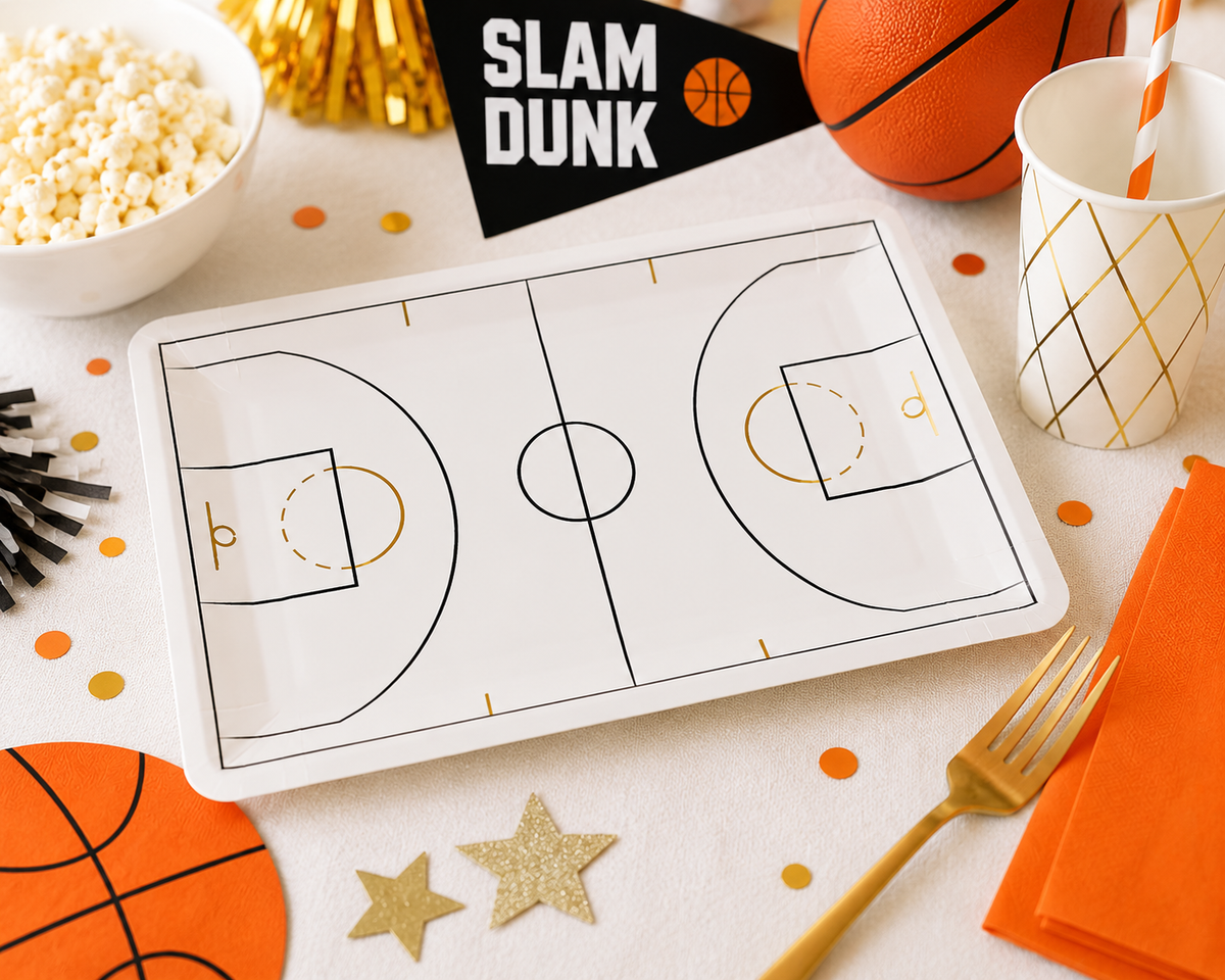Basketball Court Shaped Paper Plates – Basketball Birthday Party Plates & Sports Tableware