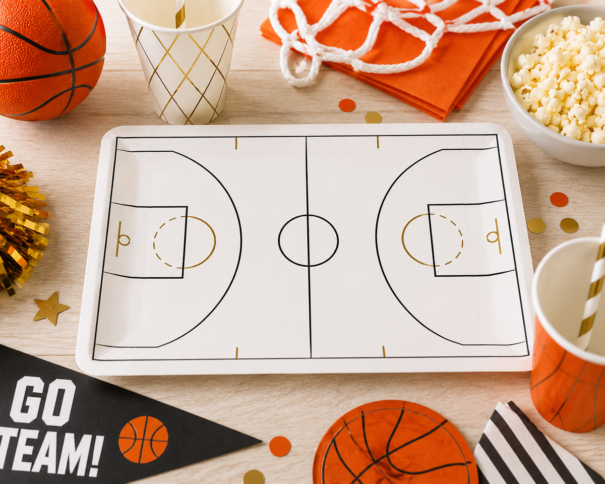 Basketball Court Shaped Paper Plates – Basketball Birthday Party Plates & Sports Tableware