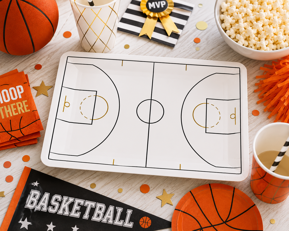 Basketball Court Shaped Paper Plates – Basketball Birthday Party Plates & Sports Tableware