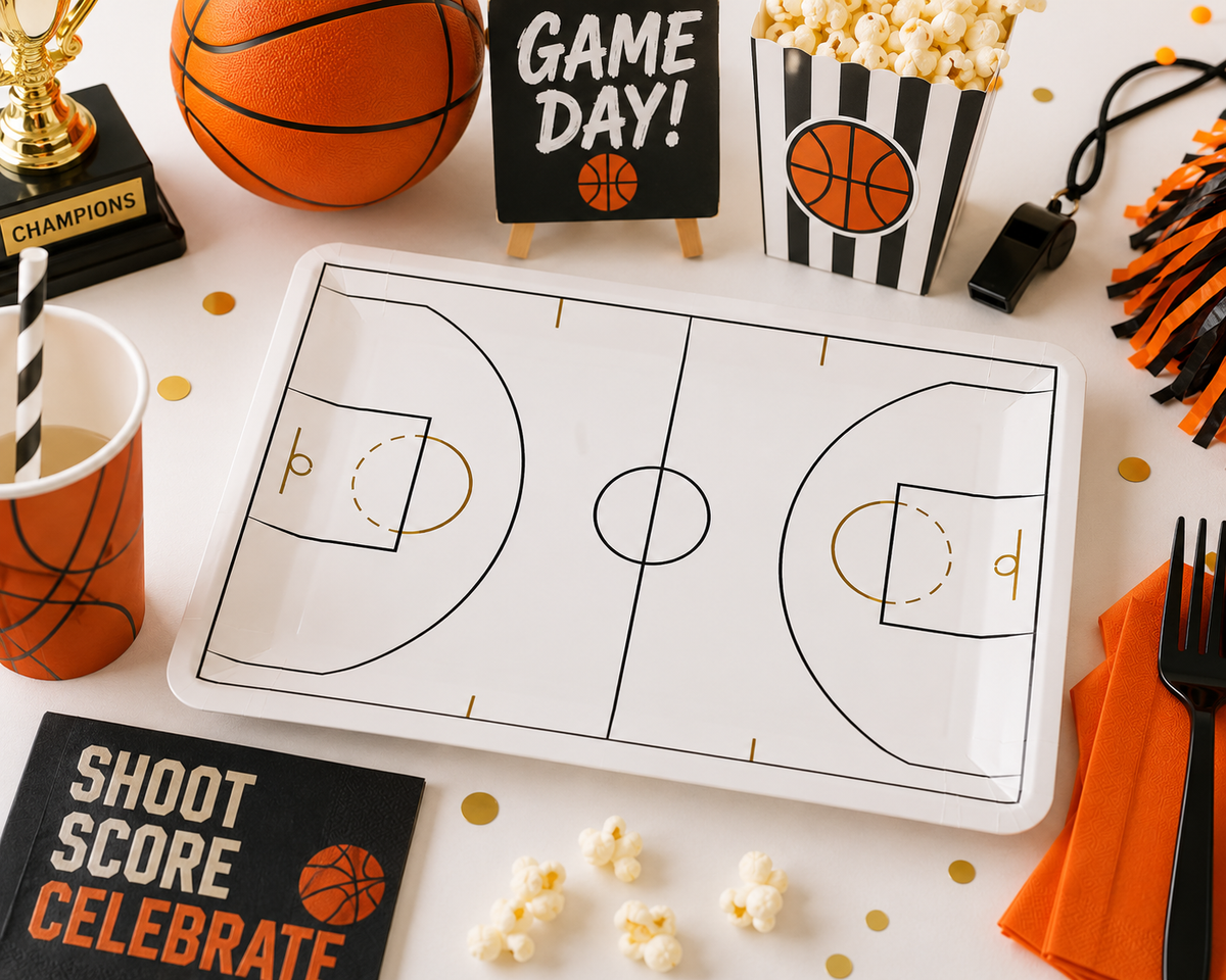 Basketball Court Shaped Paper Plates – Basketball Birthday Party Plates & Sports Tableware