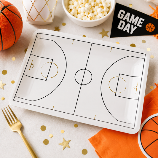 Basketball Court Shaped Paper Plates – Basketball Birthday Party Plates & Sports Tableware
