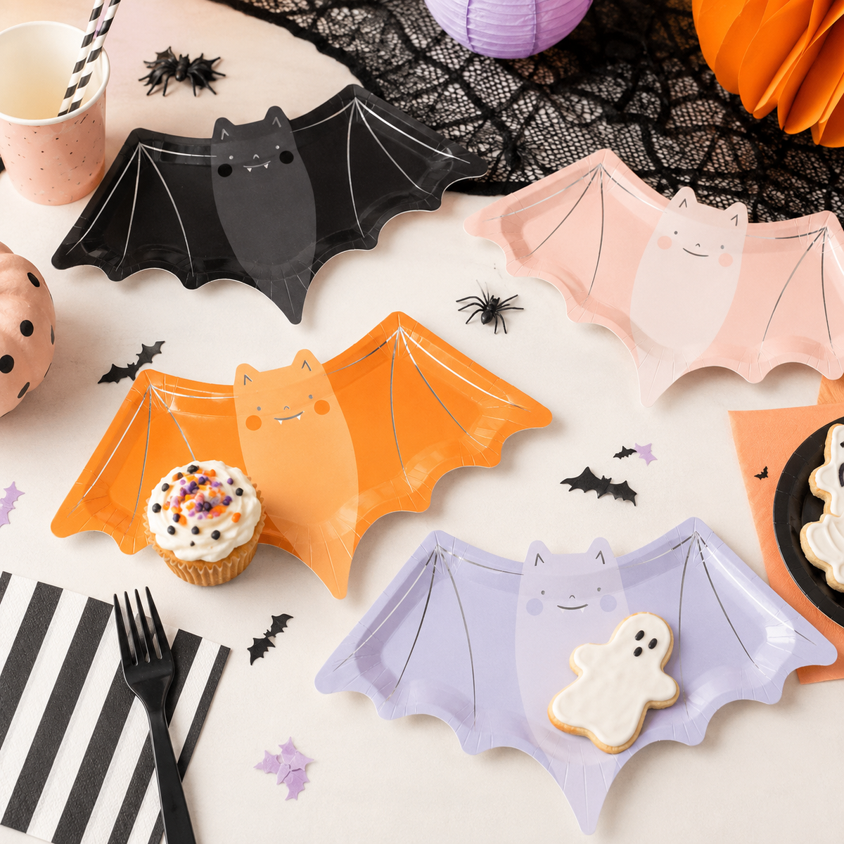 Bat Shaped Paper Plates – Halloween Party Plates, Spooky Birthday & Vampire Party Supplies