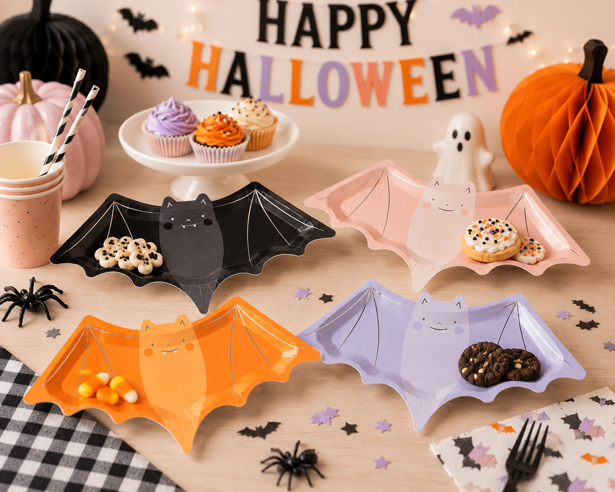 Bat Shaped Paper Plates – Halloween Party Plates, Spooky Birthday & Vampire Party Supplies