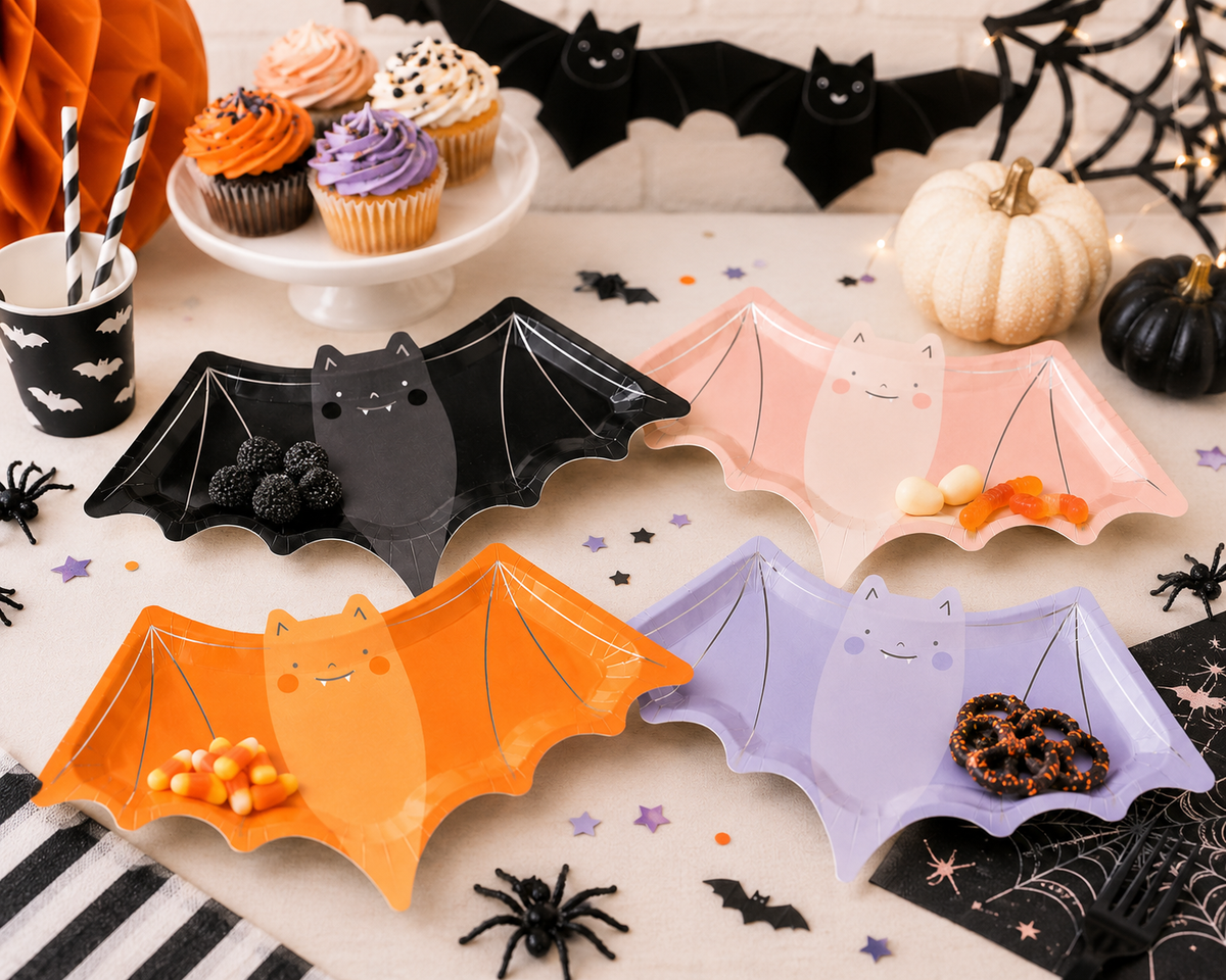 Bat Shaped Paper Plates – Halloween Party Plates, Spooky Birthday & Vampire Party Supplies