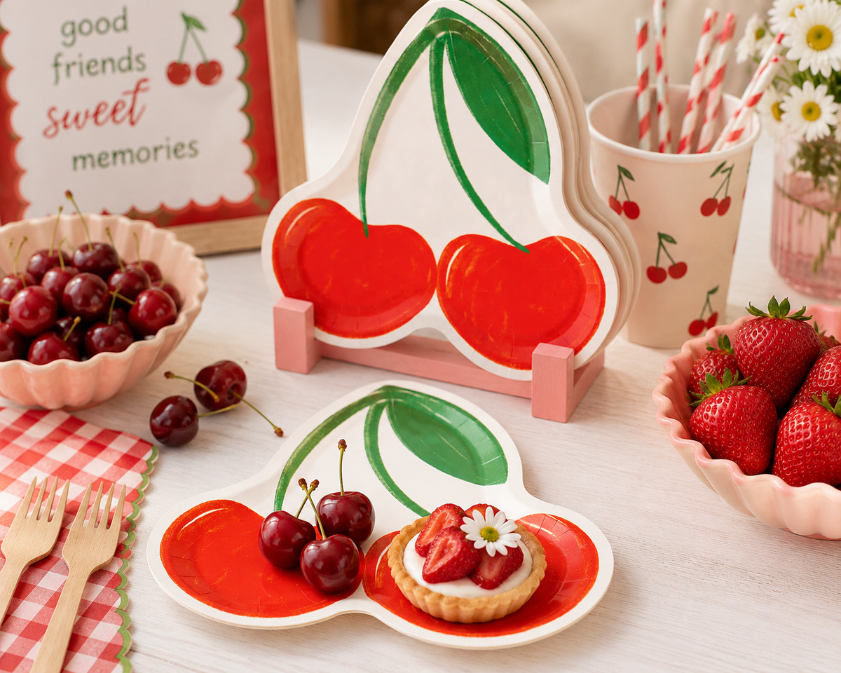 Cherry Shaped Paper Plates – Sweet Cherry Birthday Party, Baby Shower & Summer Party Plates