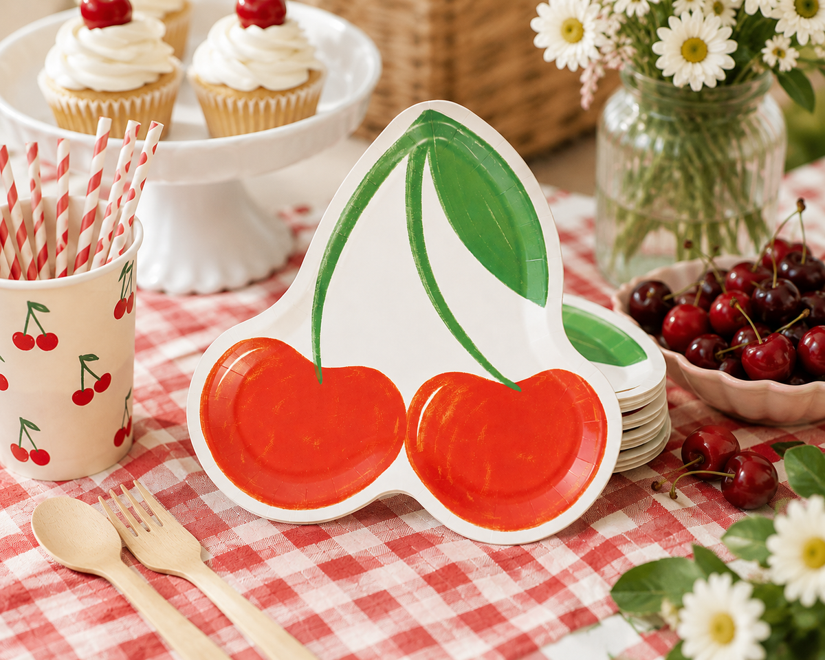 Cherry Shaped Paper Plates – Sweet Cherry Birthday Party, Baby Shower & Summer Party Plates