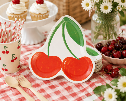 Cherry Shaped Paper Plates – Sweet Cherry Birthday Party, Baby Shower & Summer Party Plates