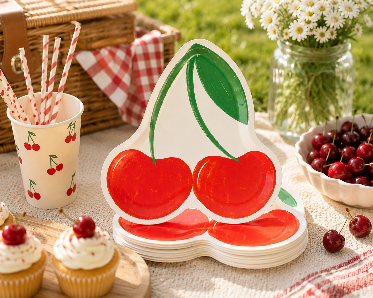 Cherry Shaped Paper Plates – Sweet Cherry Birthday Party, Baby Shower & Summer Party Plates