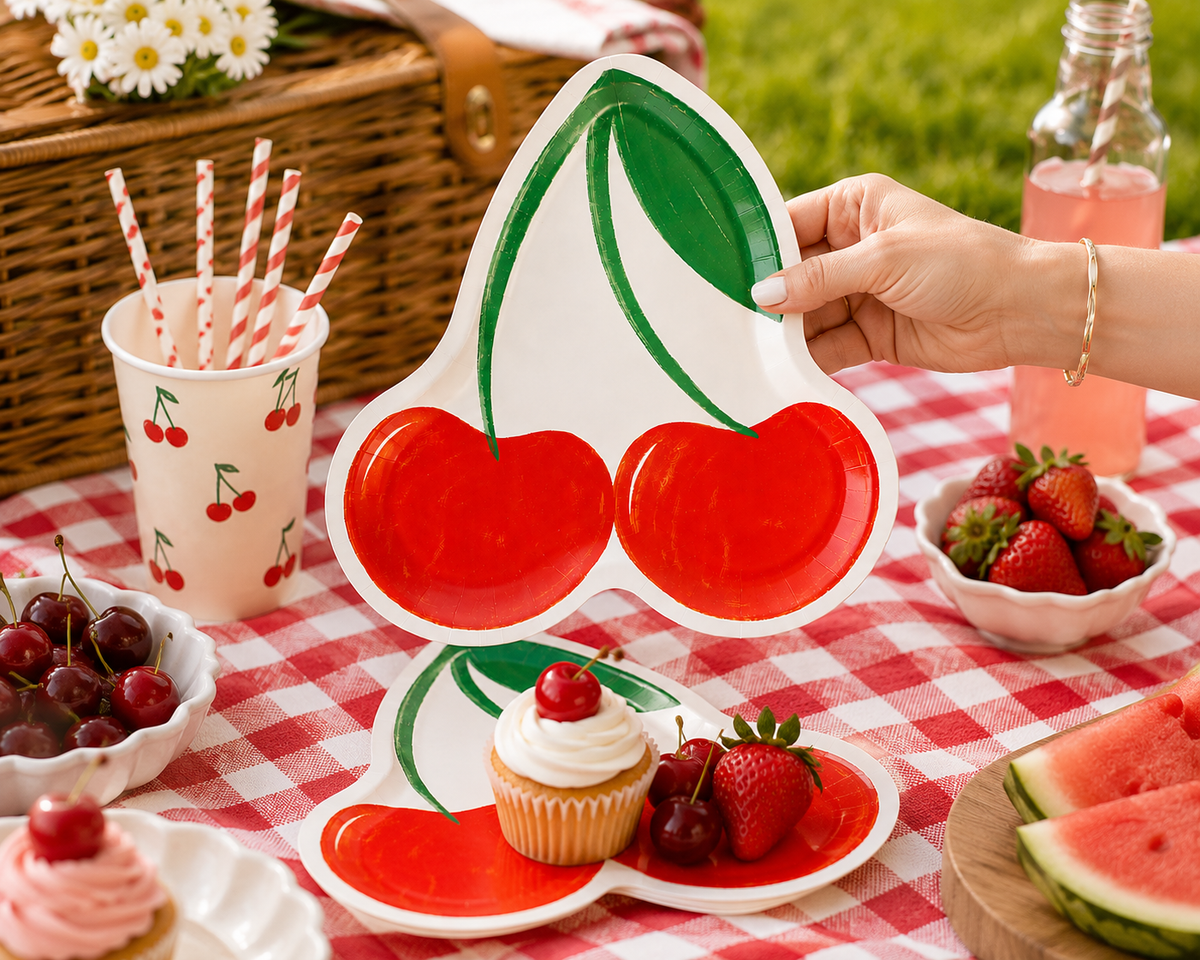 Cherry Shaped Paper Plates – Sweet Cherry Birthday Party, Baby Shower & Summer Party Plates