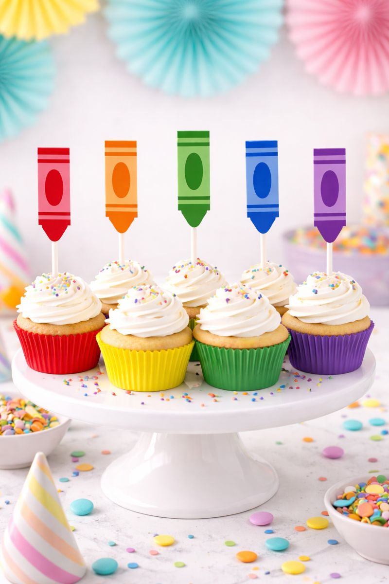 Crayon Cupcake Toppers, Crayon Party Decoration, Crayon Cake Toppers, Art Party Cupcake Picks, Graduation Cupcake Toppers, Art Brithday Party Supplies