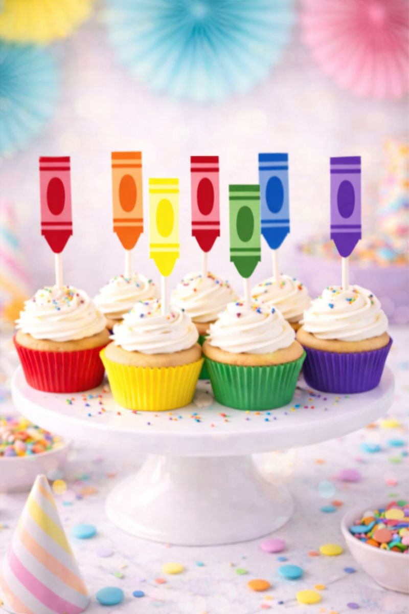 Crayon Cupcake Toppers, Crayon Party Decoration, Crayon Cake Toppers, Art Party Cupcake Picks, Graduation Cupcake Toppers, Art Brithday Party Supplies