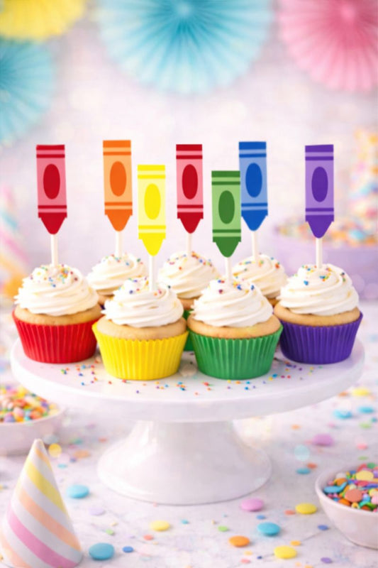 Crayon Cupcake Toppers, Crayon Party Decoration, Crayon Cake Toppers, Art Party Cupcake Picks, Graduation Cupcake Toppers, Art Brithday Party Supplies