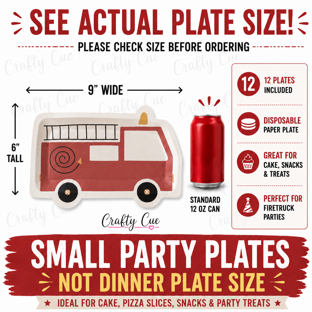 Fire Truck Party Plates 12ct | Firefighter Birthday Party Supplies | Fire Engine Plates | Kids Firetruck Decorations | Firefighter Party