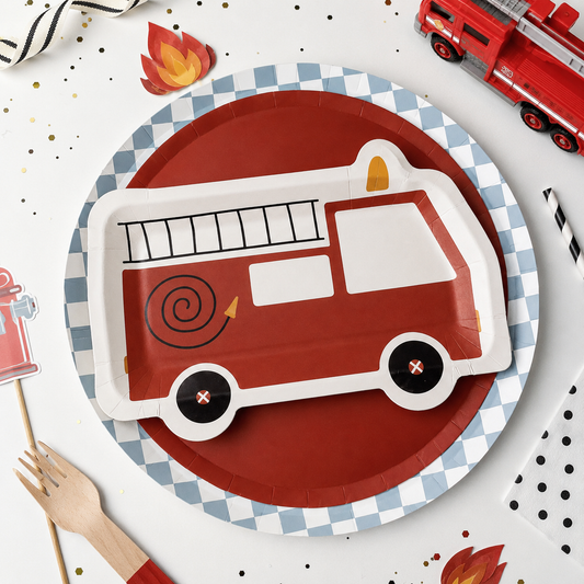 Fire Truck Party Plates 12ct | Firefighter Birthday Party Supplies | Fire Engine Plates | Kids Firetruck Decorations | Firefighter Party