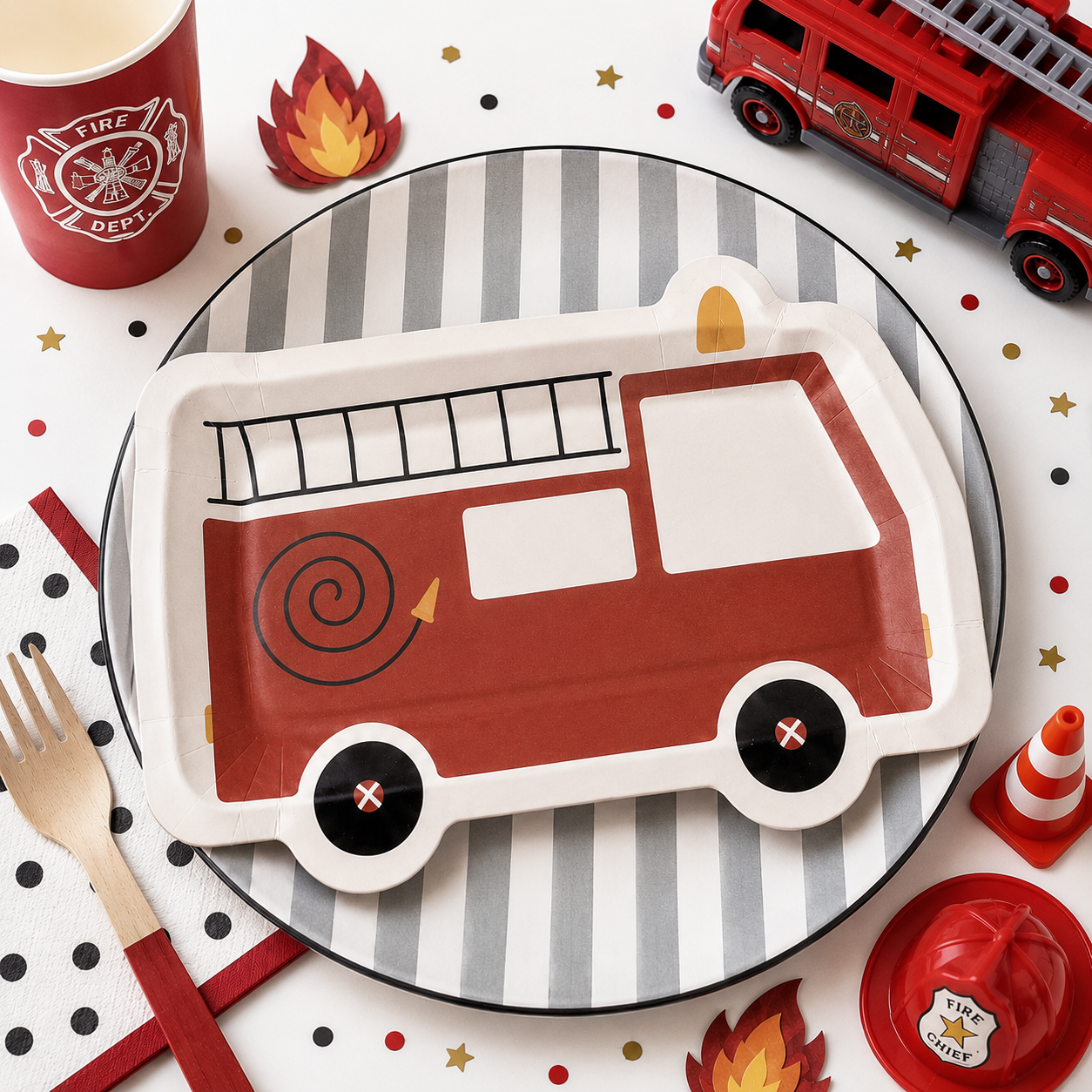 Fire Truck Party Plates 12ct | Firefighter Birthday Party Supplies | Fire Engine Plates | Kids Firetruck Decorations | Firefighter Party