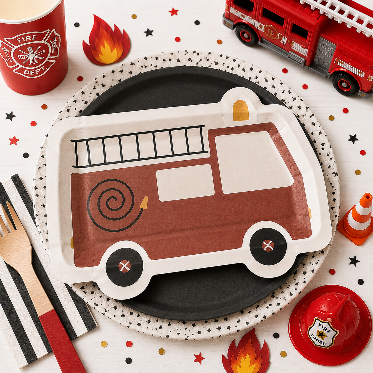 Fire Truck Party Plates 12ct | Firefighter Birthday Party Supplies | Fire Engine Plates | Kids Firetruck Decorations | Firefighter Party